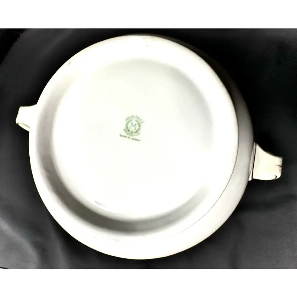 Antique Noritake Double Handled Cream Soup Bowl M Wreath Pink Rose 1921-1930